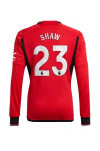 Manchester United Luke Shaw #23 Jalkapallovaatteet Kotipaita 2023-24 Pitkähihainen